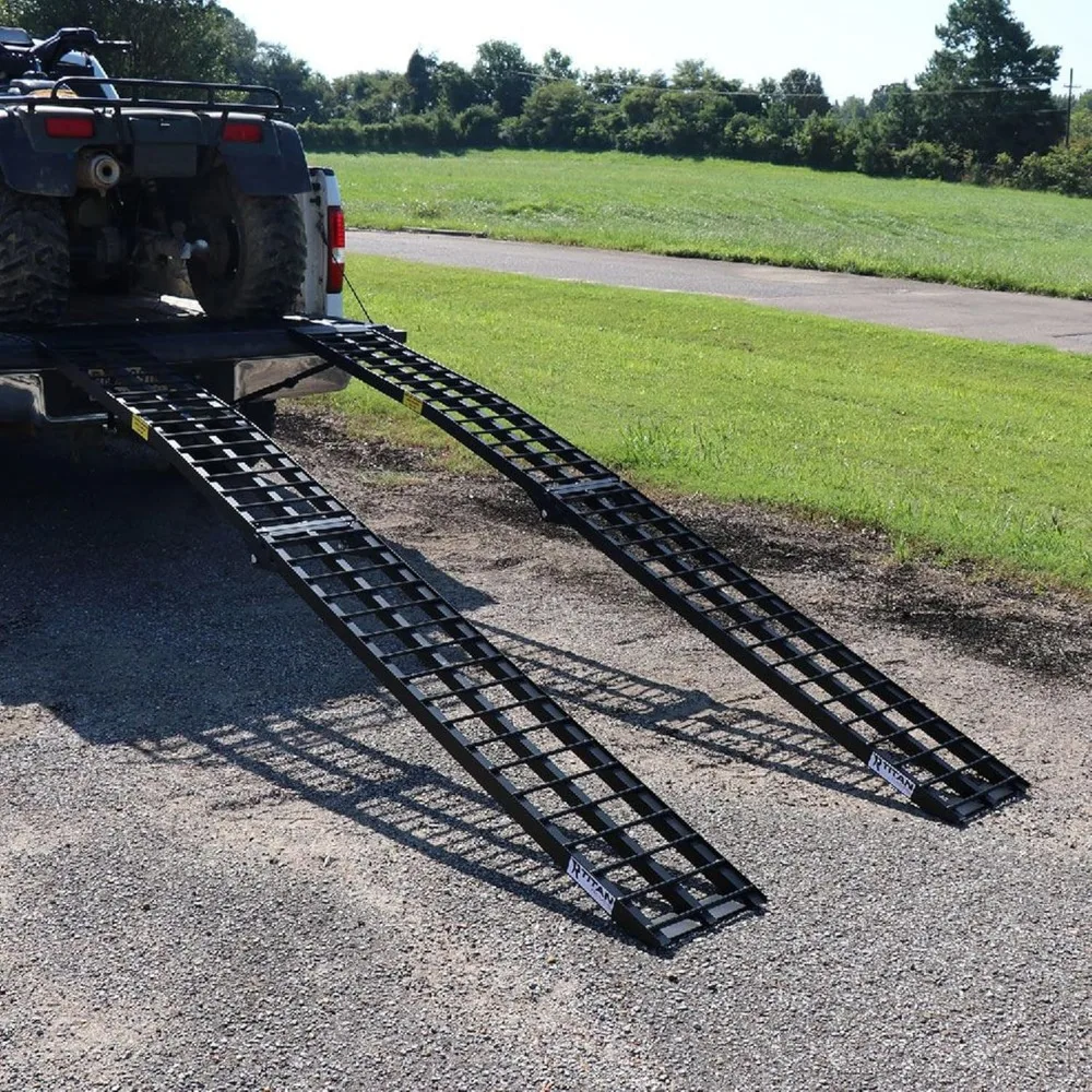 10' Portable ATV Ramps 1,200 lb. Capacity Aluminum Loading Ramps for Pickup Trucks Foldable, Lightweight with Serrated Crossbar
