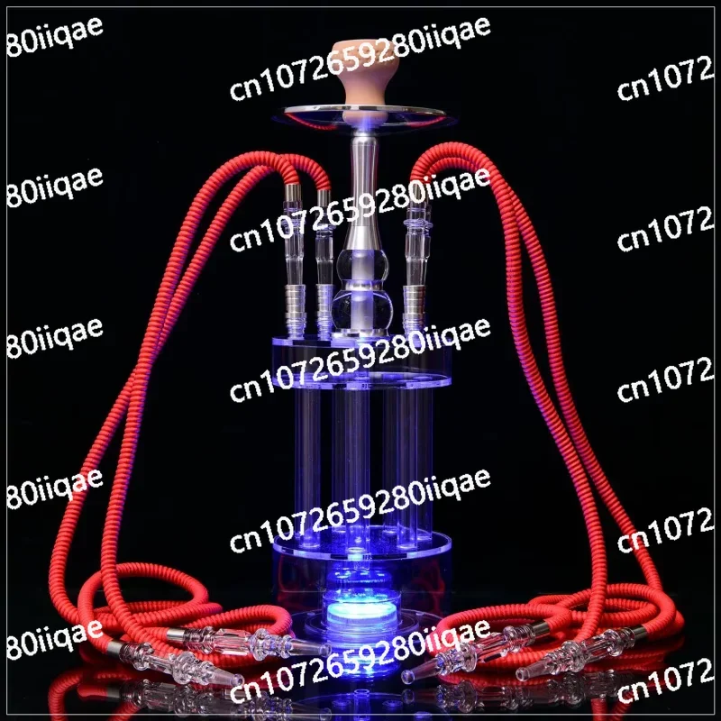 Custom Stylish Transparent 4 Hose Hookah Set Acrylic Hookah Hookah with Light Emitting Diode Light