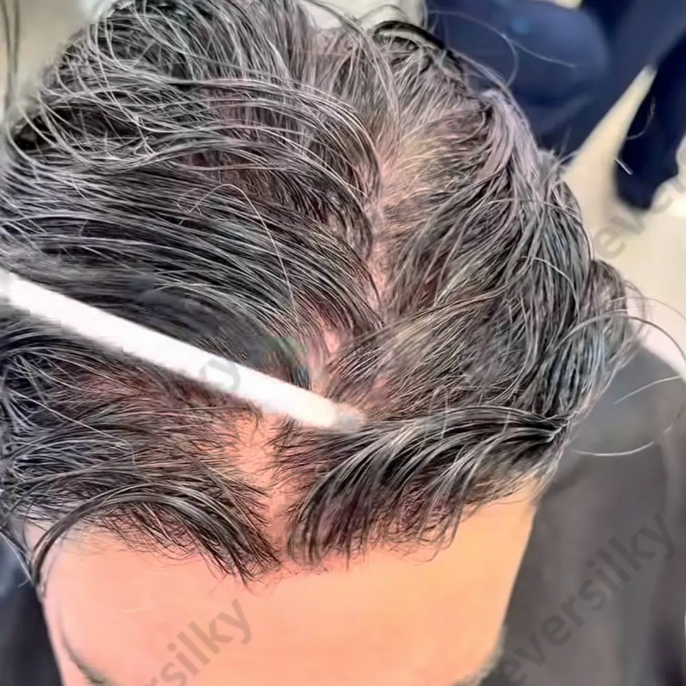Super Invisible Hairline 0.02mm Ultra Thin Skin Base 80% Density Light Weight Men's Human Hair Toupee Vloop Capillary Prosthesis