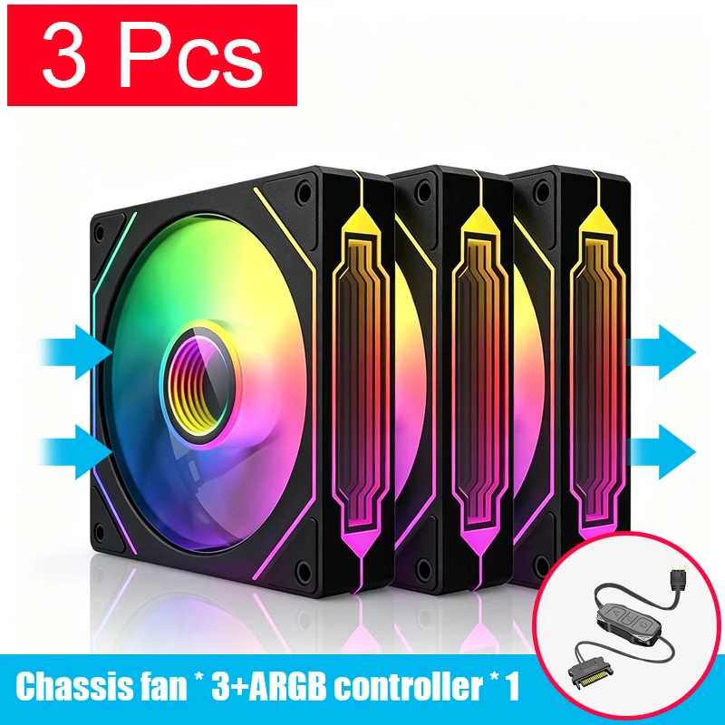 3 Pcs Prism 4Pro Chassis Fan Cooling ARGB Shenguang Synchronous 12CM Ultra Silent Temperature Control 6Pro Sea View Room