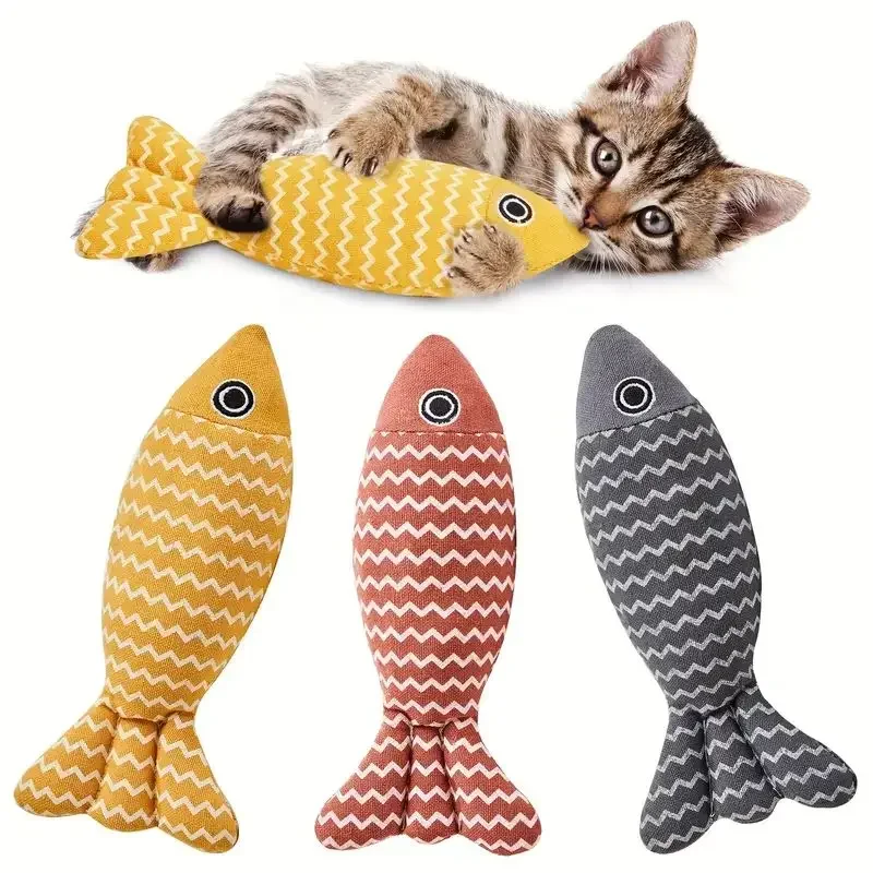 Cat toys, striped linen wavy fish cat toys, self-entertaining and entertaining cat toys, pet supplies