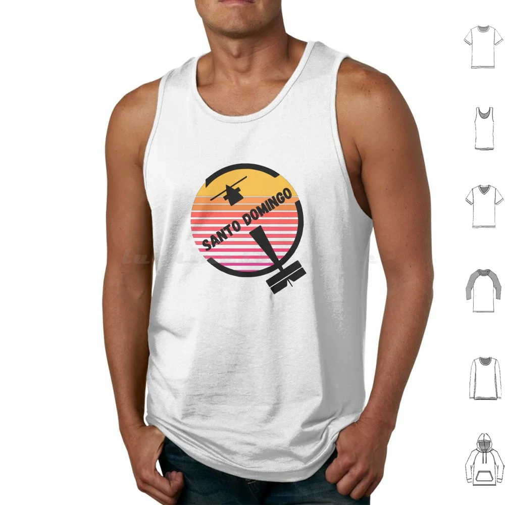 سانتو دومينغو، جمهورية الدومينيكان-ريترو غروب الشمس طائرة عتيقة تصميم السفر تانك القمم سترة بلا أكمام سانت دومينغ