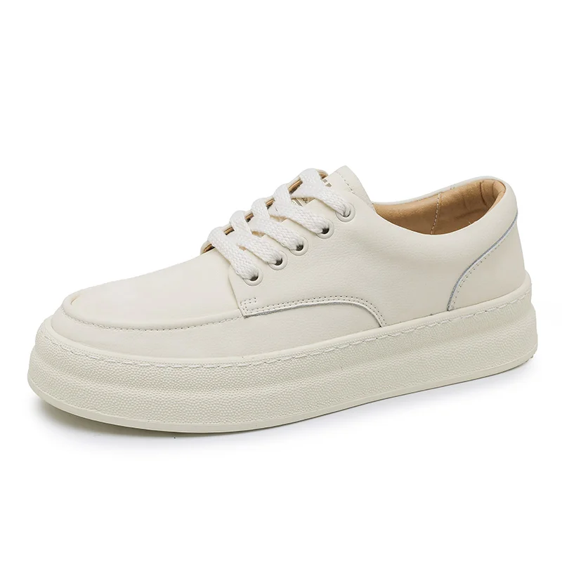 Men's Leather Sneakers Thick Sole Casual Walking Shoes Men's Leather Casual and Fashionable Sports Board Shoes