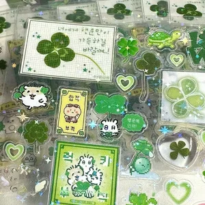 Steve 4 peças conjunto trevo de quatro folhas verde transparente estrela glitter filme corte adesivos Jouranl Deco adesivos 12 principais vendas conjunto lantejoula verde - №1