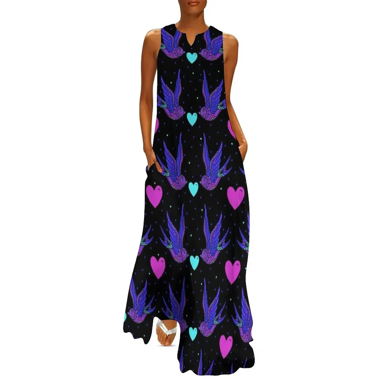 

Day of the Dead Black, Pink and Purple Swallow Long Dress prom dress 2025 Evening dresses beach dresses Dress