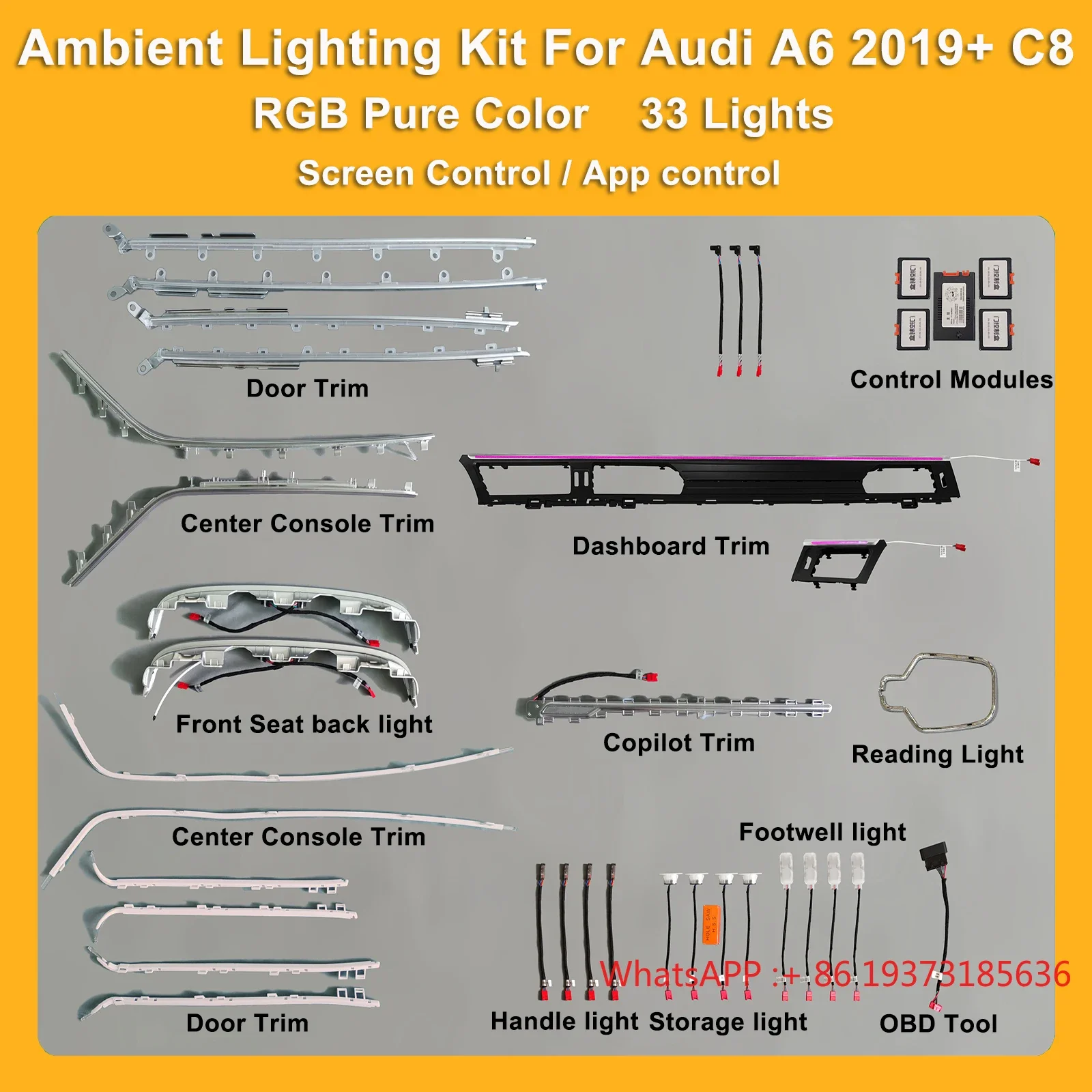 iCarsin Full Set Car Interior Ambient Lighting For Audi A6 A7 C8 2019+ Upgrade Light Kit Dashboard Center Console Door Trim