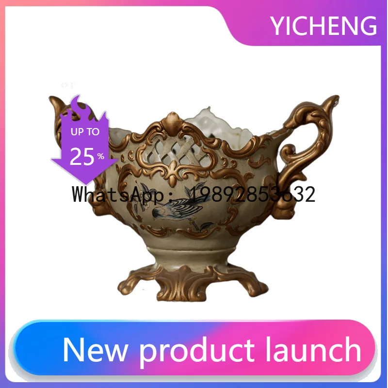 

Vintage ceramic fruit plate set, embossed ceramic vase, luxury fruit bowl for living room, creative coffee table decor