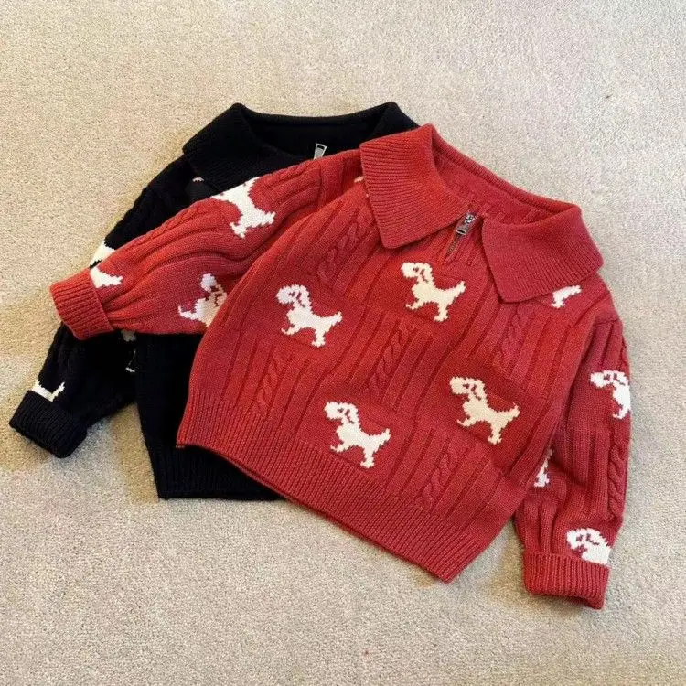 

POLO Collar Girls Sweater Autumn Winter Versatile Fashionable Boys Knitwear Children's Clothing Warm Kids Tops