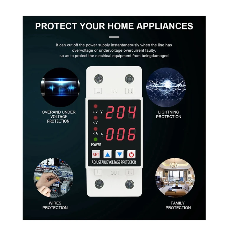 Din Rail Dual Display Relay Device Protector Relay And Under Voltage Protective Devices Protector Relay 40A