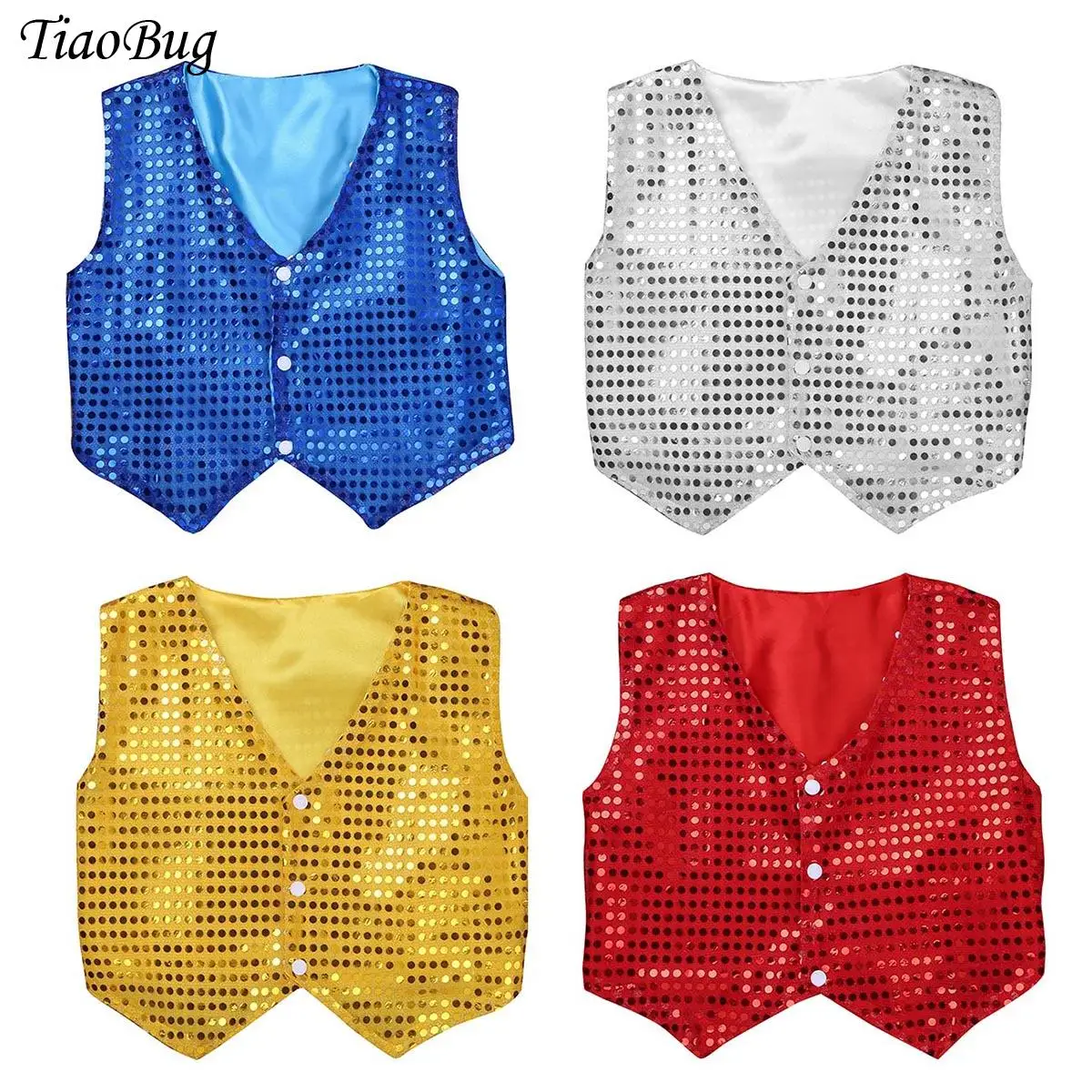 Kids Boys Girls Sequins Jazz Hip-hop Dance Vest Tops Choir Performance Waistcoat Halloween Carnival Dress Up Costume Tailcoat