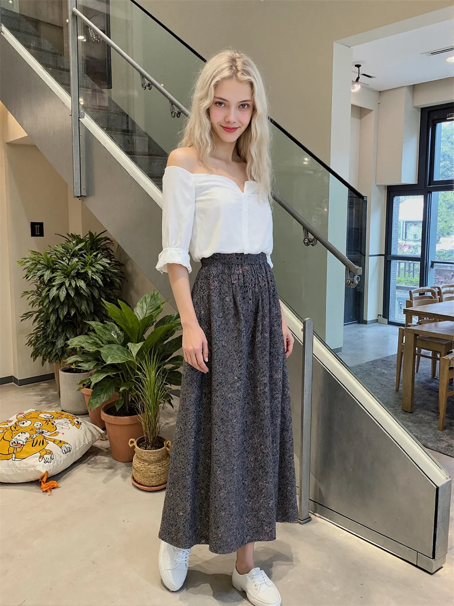 

Юбки миди с цветочным принтом, женские жаккардовые плиссированные юбки с рюшами по подолу, неровная многослойная сетка, художественный современный шик, простой лоскутное шитье