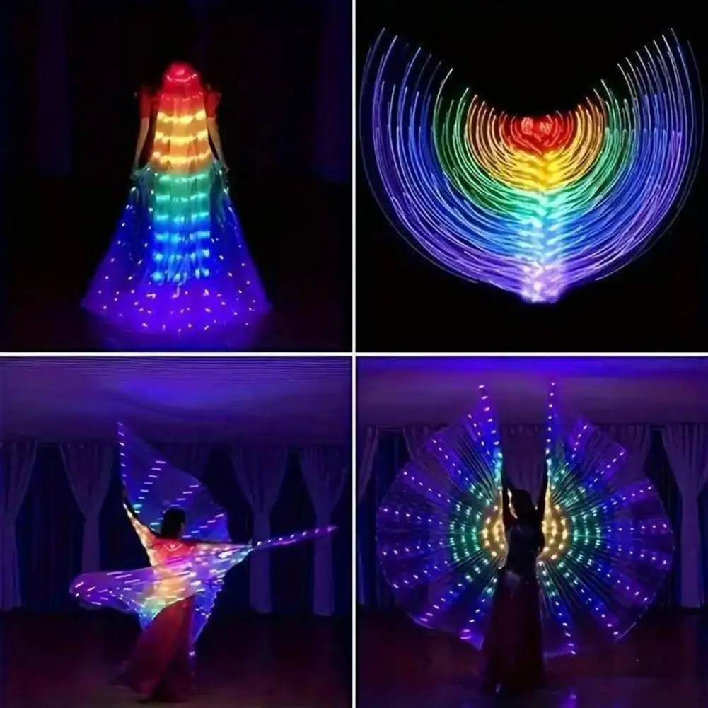 LED Light Up Belly Dance Wings Glowing Costume Performance Props with Colorful LED Lights for Stage Shows And Party Decorations