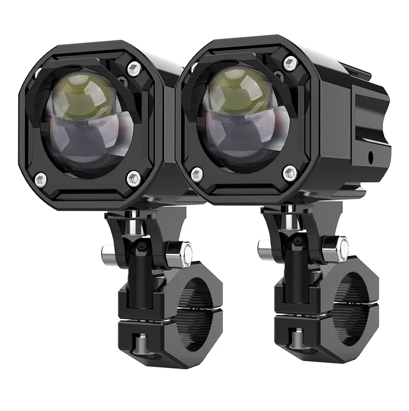 Motorcycle LED Spotlight Auxiliary Headlight LED Fog Light Mini Projector White 6000K Yellow  DWhite riving Lamp Hi/Lo Beam.