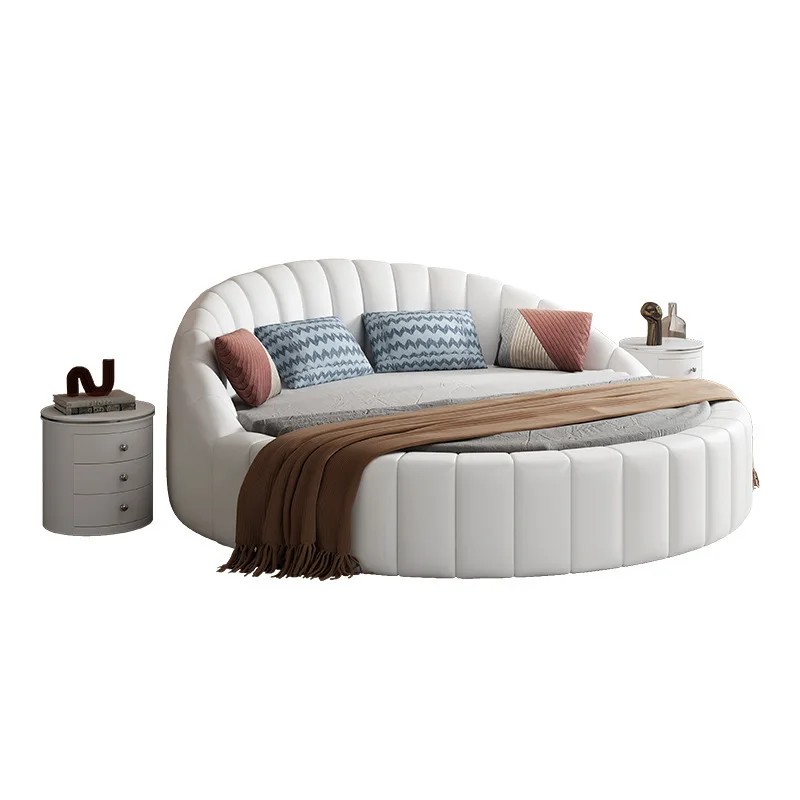 Round   double  wedding  modern simple princess bed round bed European couple leather art