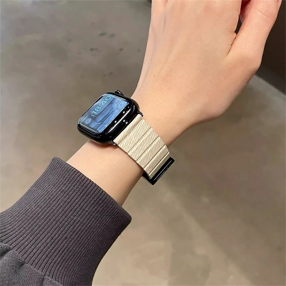 INS DENIM สายอ่อนลำลองสำหรับนาฬิกา Apple, 9 8 7 6 5 4 3 2 Se หัวเข็มขัดแม่เหล็กฤดูหนาวพิเศษสำหรับ iWatch 41mm 49 45 44 42 40 38mm