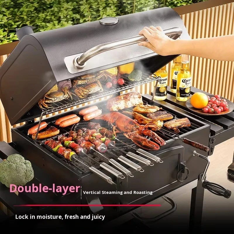 

Modern Folding Outdoor Charcoal Barbecue Grill 3 Burners Flame Safety Easily Assembled for Home Use Villa/Courtyard Cast Iron