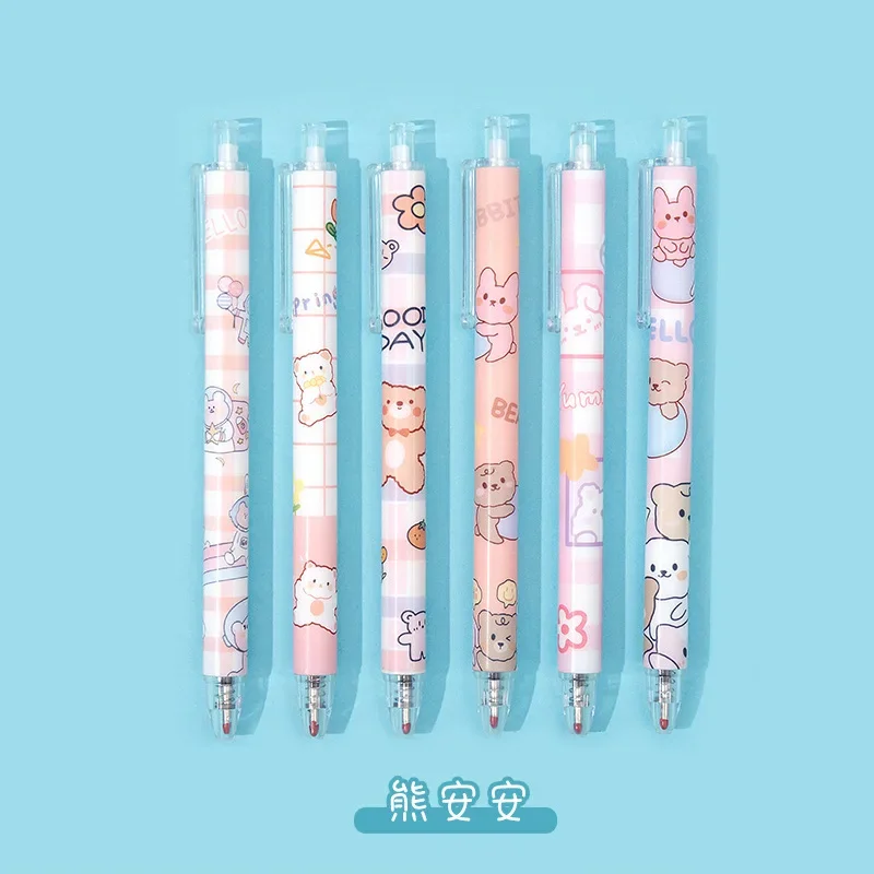 6pcCute Creativiteit 0.5mm Druk Type Hoge Nominale Waarde Schattig Meisje Hart Fee Gas Druk Neutrale Pen Briefpapier Supply