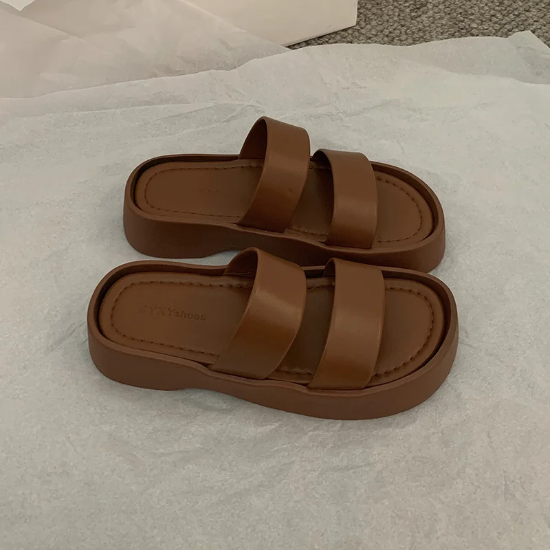 Brown Flat Slippers Platform Women Wear 2023 New Style Home Thick Sole Sandals In Summer Platform Sandals Women Beach Slides