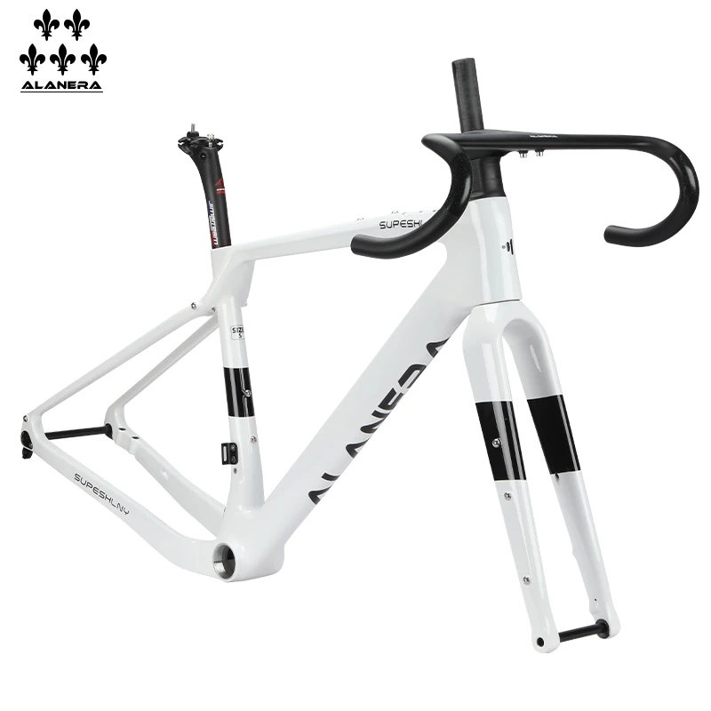 New white ALANERAl Gravel carbon fiber bicycle road frame, off-road melon bike T47 threaded center axle frame
