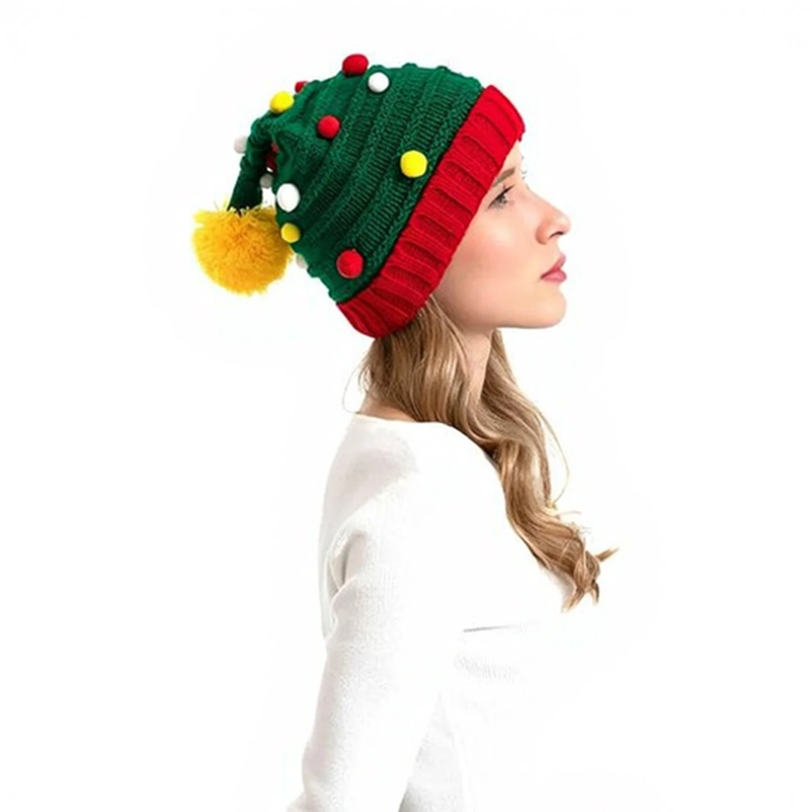 قبعة عيد الميلاد الكبار ثلج الشتاء الملونة الكرة محبوك قبعة لينة سانتا قزم قبعة الكروشيه عيد الميلاد قبعة صغيرة حفلة السنة الجديدة Ca
