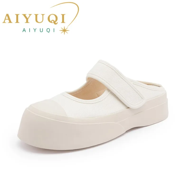 AIYUQI Mary Jane mezze pantofole donna 2024 nuove scarpe da donna estive muli moda piattaforma pantofole da donna in tela