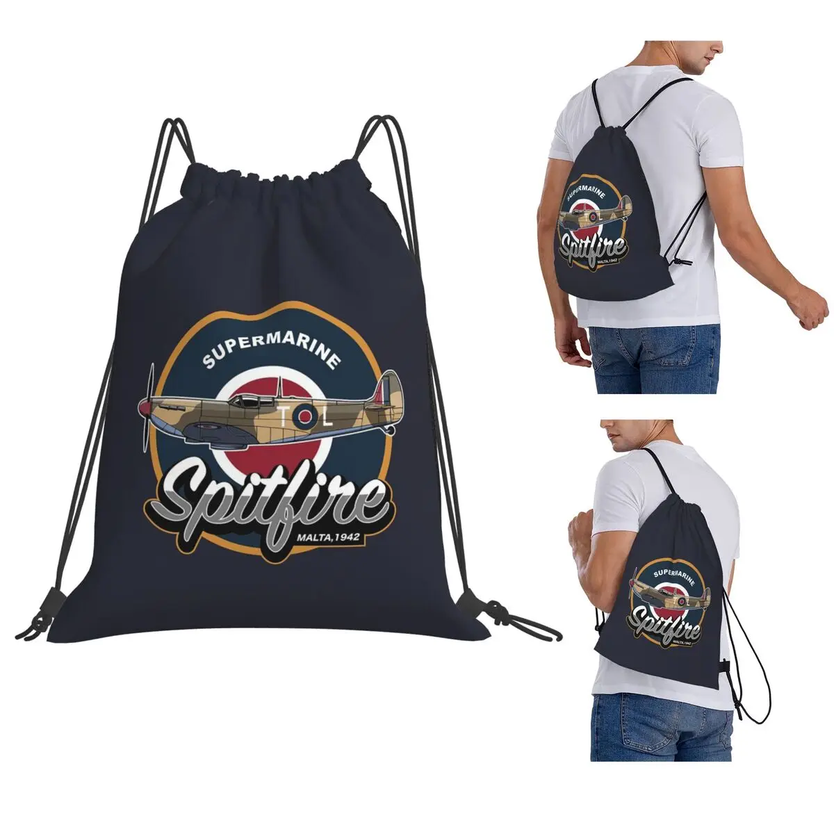 RAF Supermarine Spitfire Fighter Aircraft Plane Airplane Backpacks Drawstring Bundle Pocket Sports Bag Book Bags