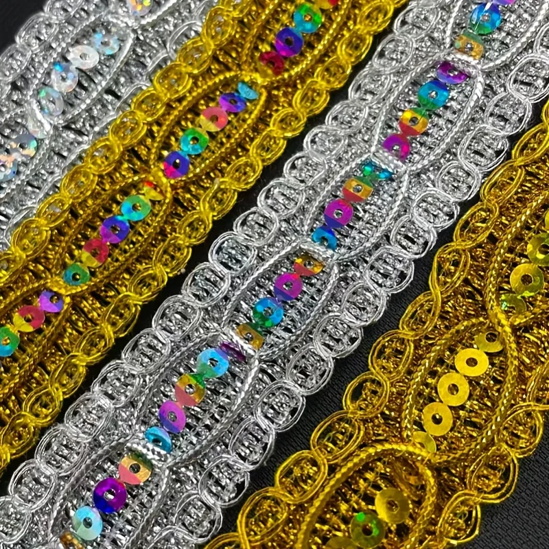 2-yard color 8-pointed sequin gold and silver thread lace accessories for clothing