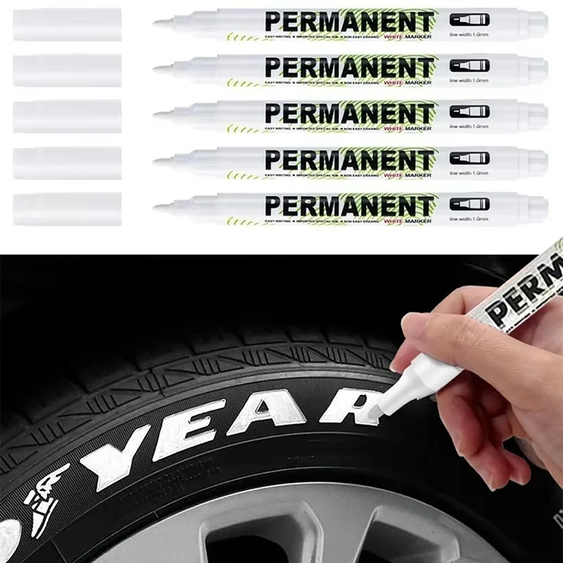 1-5pcs Graffiti Pens White Marker Paint Pens Rubber Permanent Marker Pen Car Tyre Tread Environmental Tire Painting DIY Graffiti