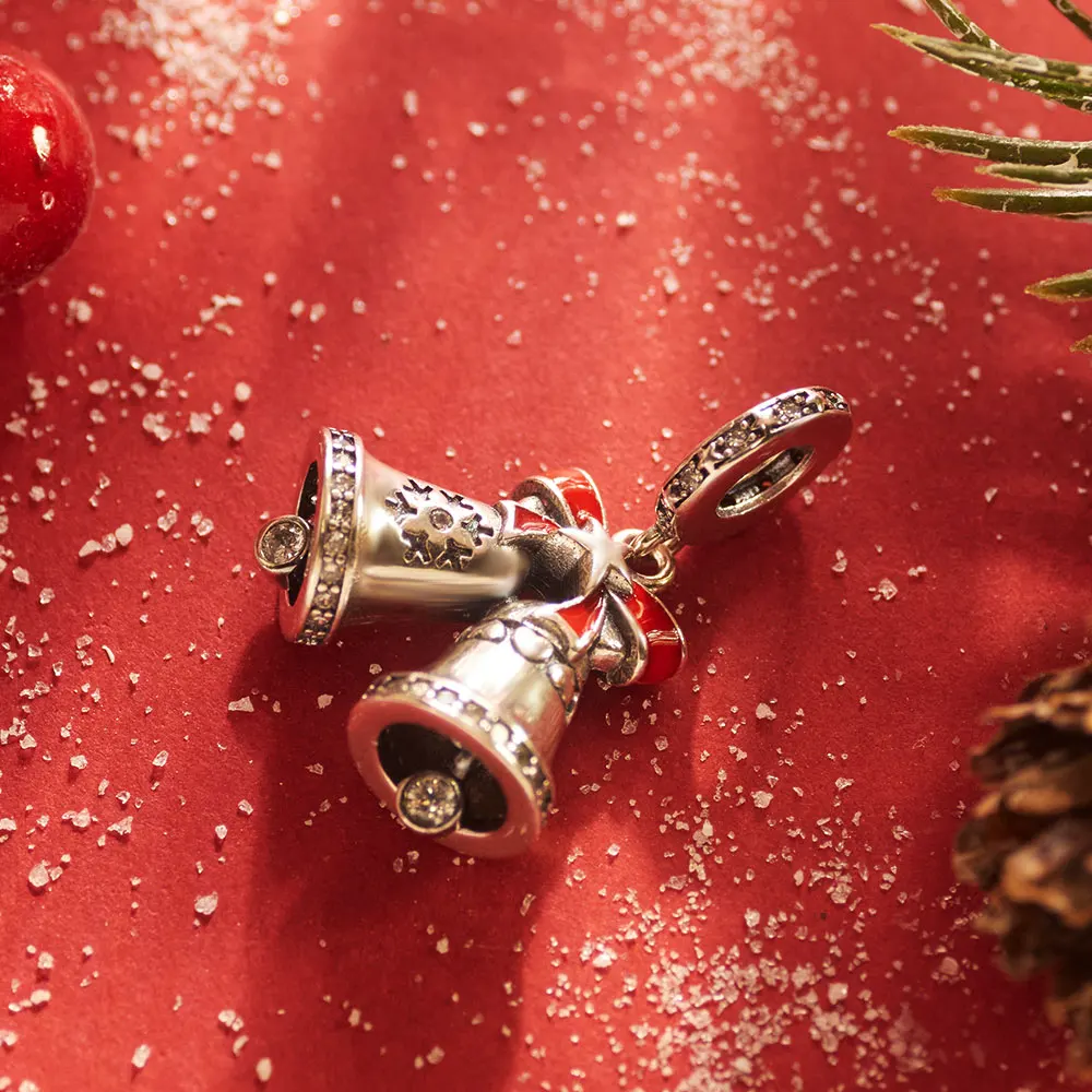 Neue Charms 925 Sterling Silber Weihnachtsanhänger Weihnachtsglocke Perlenarmband Original DIY Schmuck für Liebhaber Festtagsgeschenk
