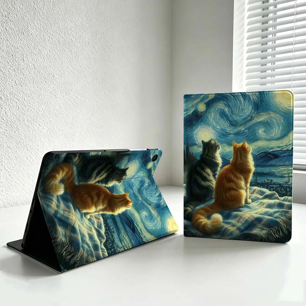 Van Gogh-Style Art Cartoon Cat For Samsung Galaxy Tab S11 S10 S9 S8 S7 S6 A11 A9 A8 Lite FE Plus Soft Inch Tablet Case Cover