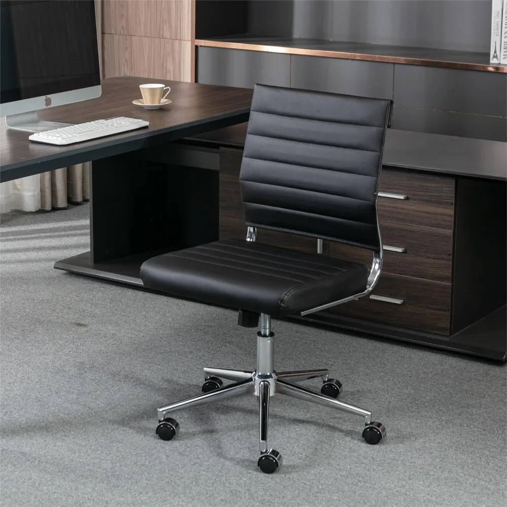 Office Desk Chair, Mid Back Ergonomic Swivel Conference Room Chair, Adjustable Height PU Leather Home Desk Chair