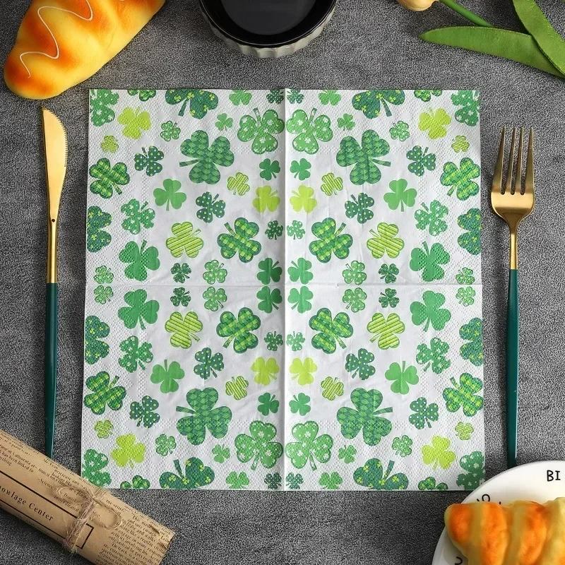 20pcs 25cm 2-Ply Green Shamrock Printed Paper Placemats St Patrick's Day Decorative Napkins  DIY Decoupage Paper