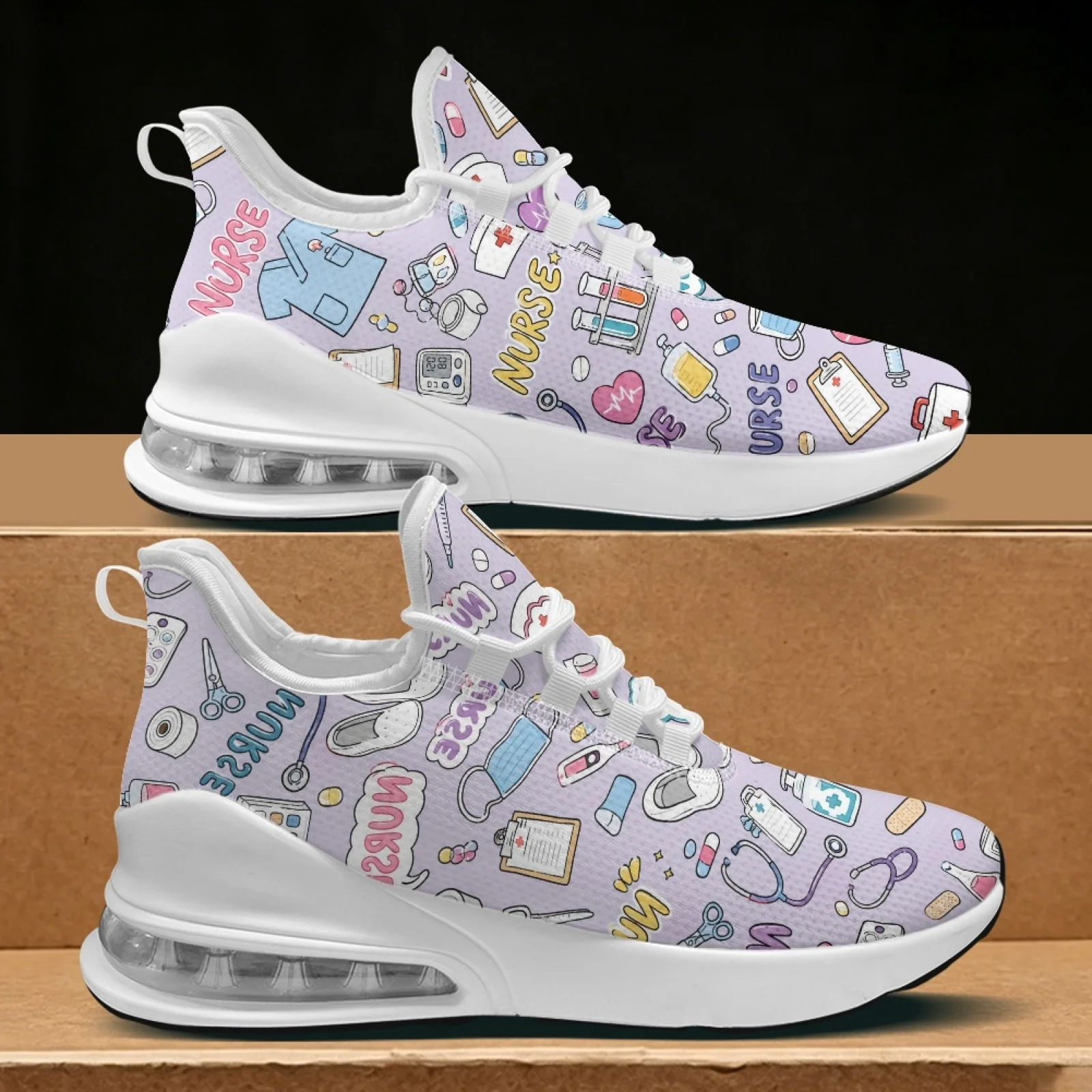 PENSTROLL Medical Nurse Pattern Outdoor Sports Casual Shoes Nurse Shoes Walking Workout Sneakers for Women Stylish Nurse Snakers