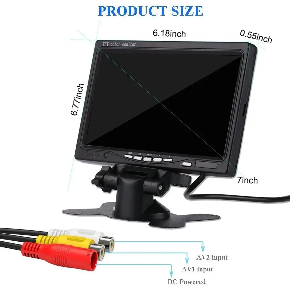 7'' Display TFT LCD Color RCA Monitor for Car Rear View Reverse Backup Parking Camera