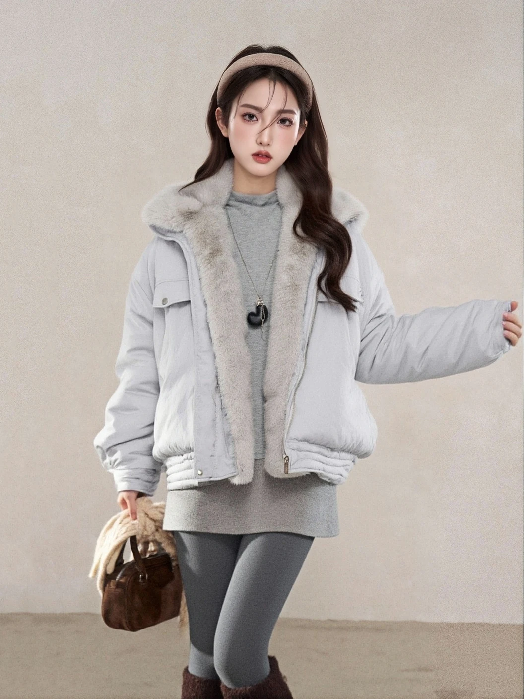 

Korean Design Thiened Cotton Jaet Women's Winter New Sle Faionable Hooded Coat Long Sve Zipper Closure Color