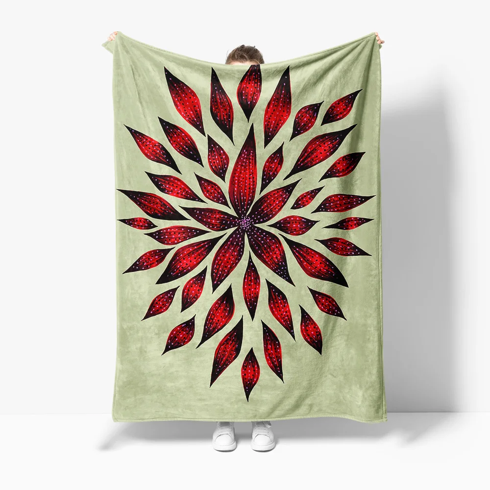 Multi-scene Printed Blanket with Red Leaves Pattern Soft Fleece Throw Blanket for Sofa Bed Decorative Cushion Cover