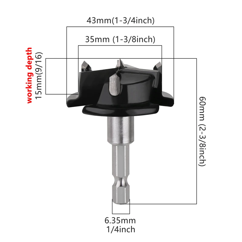 Versery 35mm 3-Flute Tungsten Carbide Forstner Woodworking Auger Drill Bit For Kitchen Cupboard/Hinge Cup Hole Saw Cutter