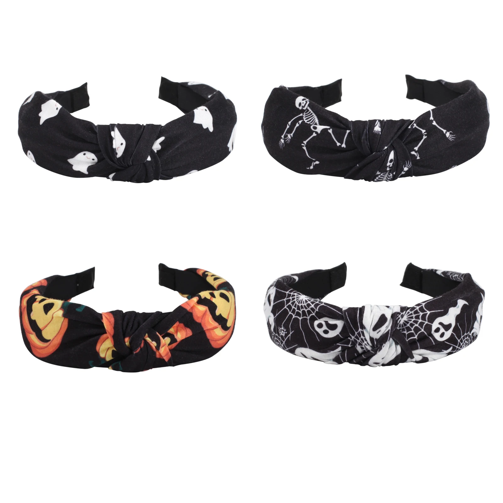 Ghost Skull, Pumpkin, Spider Web, Bat Pattern Halloween Element Hair Band Headbands for Women Girls