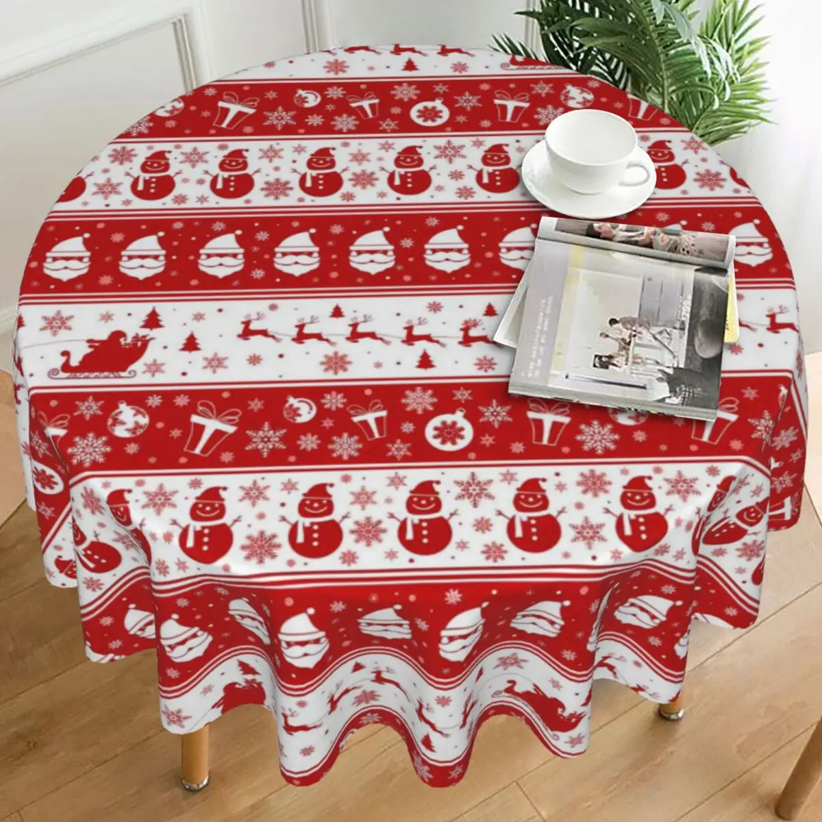 Merry Christmas Tablecloth White And Red Santa Face and Snowman Polyester Table Cover Pattern Table Cloth For Wedding Party