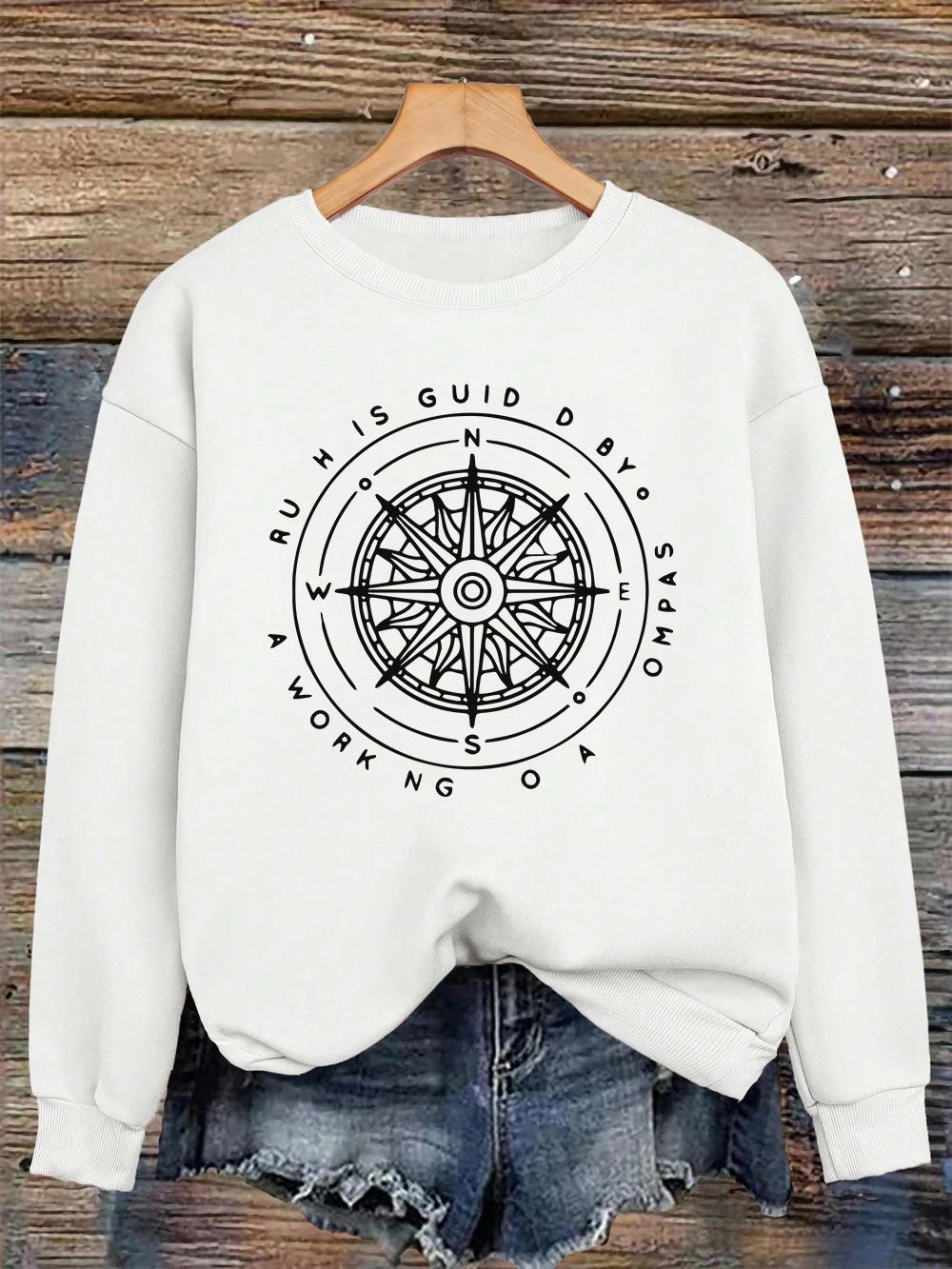 الأبجدية البوصلة بلوزات المرأة الخريف الشتاء الصوف الدافئة هوديس Crewneck فضفاض البلوز ملابس نسائية ناعمة غير رسمية