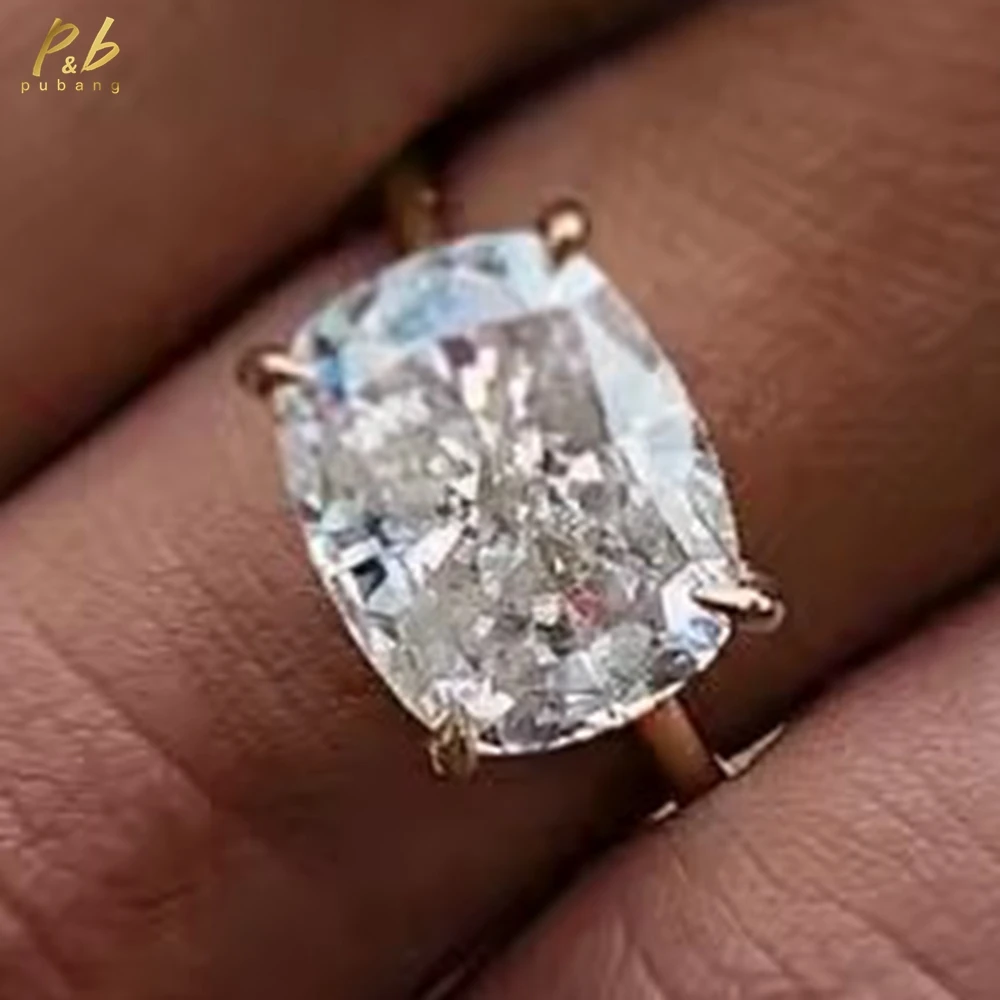 

PuBang Sparkling 3EX VVS1 D Color 9.5Carat Moissanite Crushed Ice Cushion Cut 18K Gold Wedding Engagement Ring for Women Jewelry