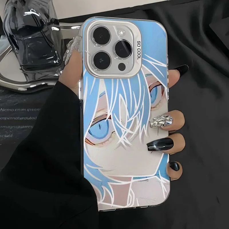Casing Lunak Gadis Biru Lucu Anime Jepang Perlindungan untuk iPhone 16 15 13 12 11 14 Pro Max XS XR 7 8 16 Plus X SE Coque Keras