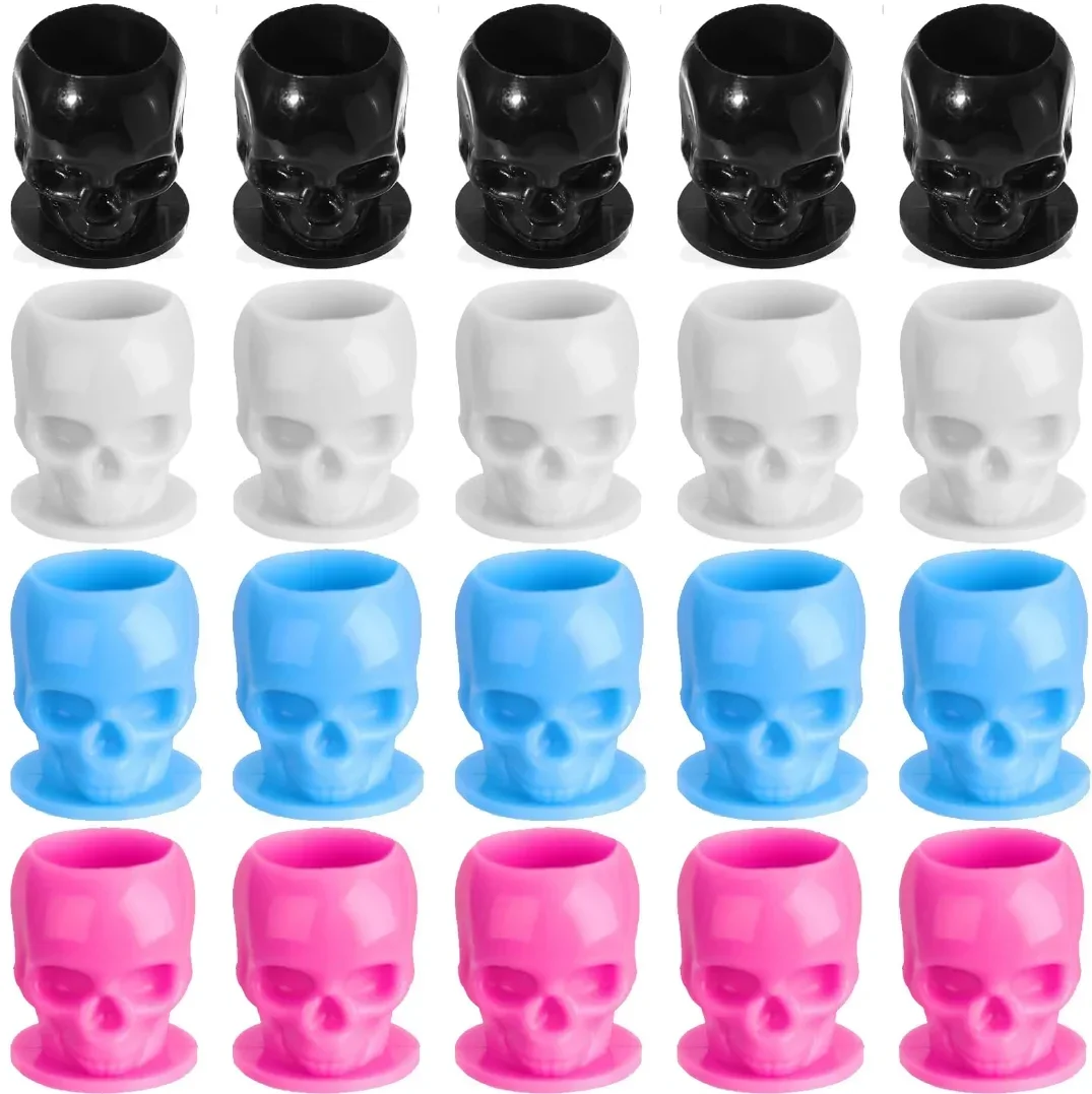 50Pcs Disposable Tattoo Skull Ink Cups Permanent Makeup Coloring Pigment Cup Container Tattoo Accessory for Tattoo Artists