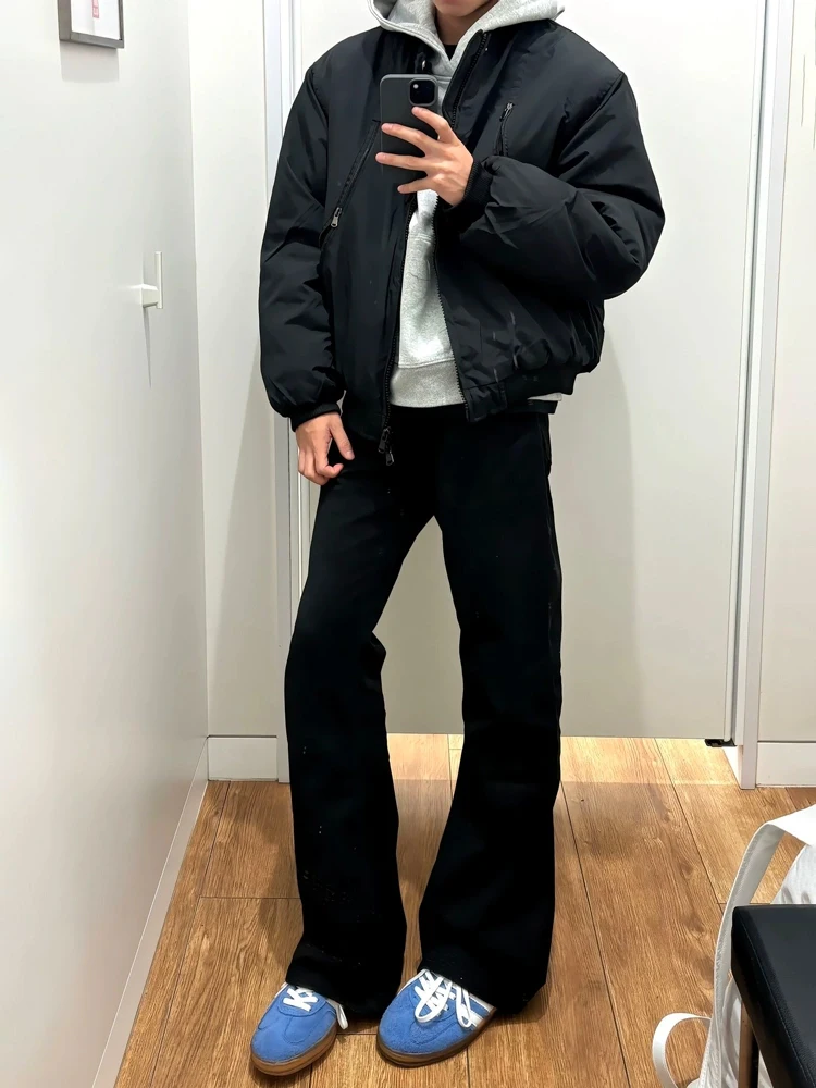 

Black Leaf Blade Jeans Men's Slim Fit Straight Leg High Waist Lift Micro Flared Pants Autumn Wear Polyester Fiber Casual Style