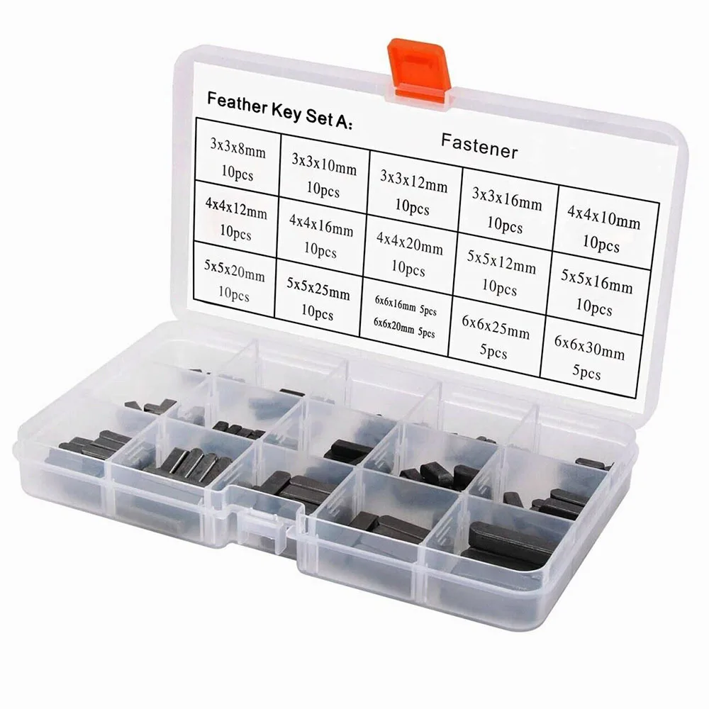 140PCS Round End Parallel Flat Keys Kit, 3/4/5/6mm Semicircular Square Keys Assortment with Plastic Storage Case