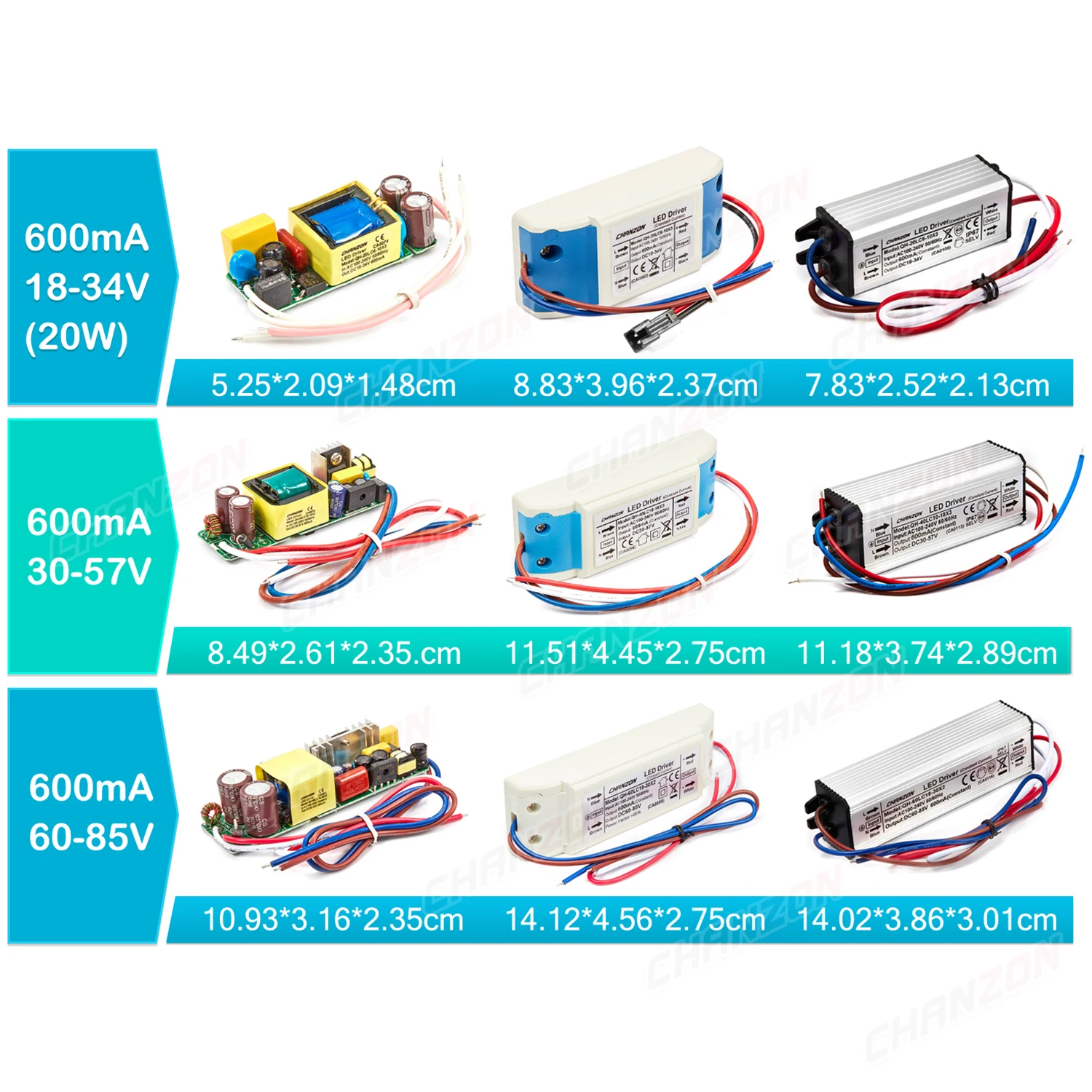 6W 10W 20W 36W 50W 600Ma Wbudowany sterownik światła LED stałoprądowego Zasilacz wysokiego mocy Niskonapięciowy adapter transformatora reflektora