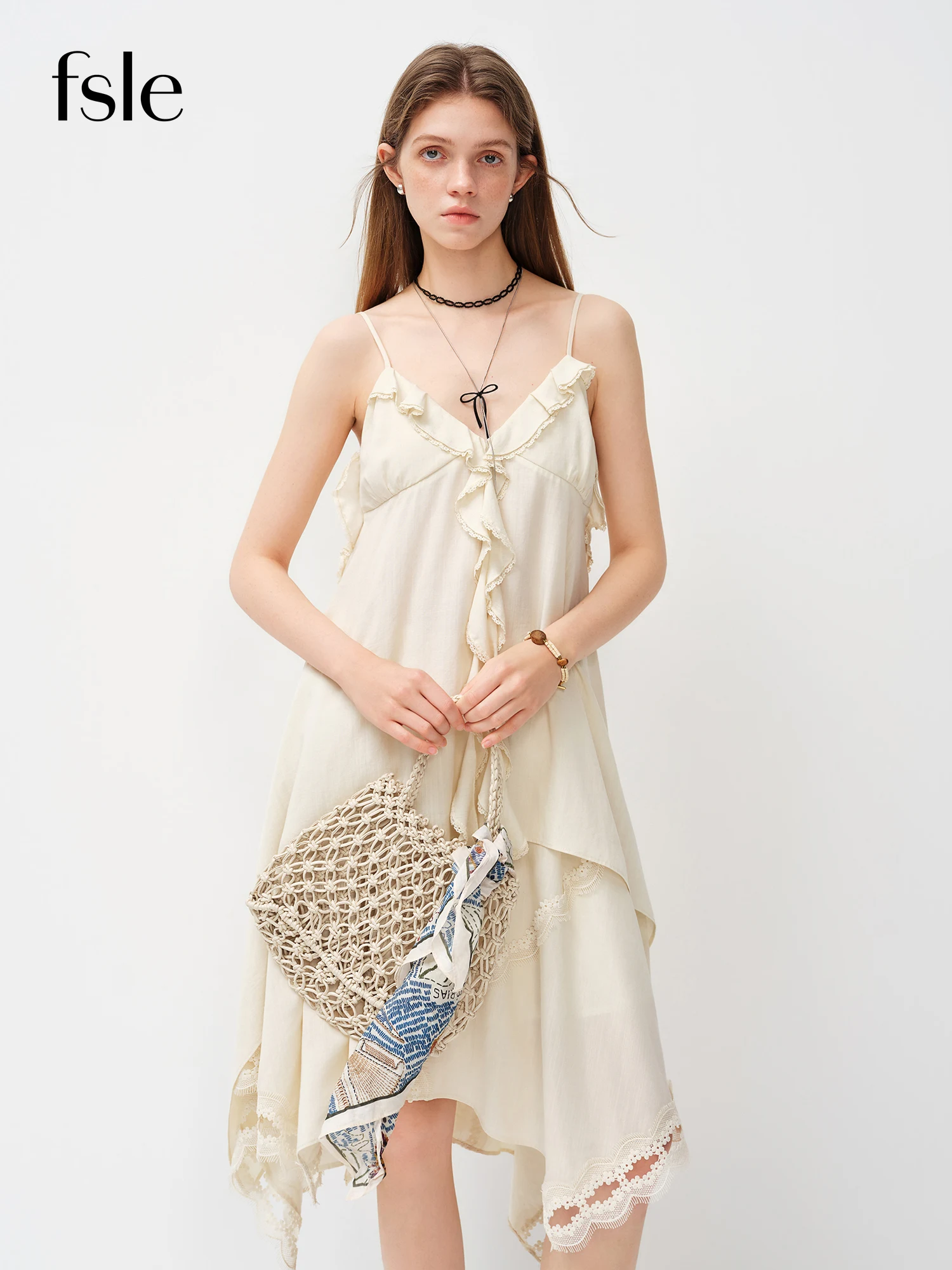 

FSLE 2026 Spring Women's V-Neck Ruffle Camisole Asymmetrical Hem Skirt Two Piece Set Bohemian Floral Coord Soft Elegant Style