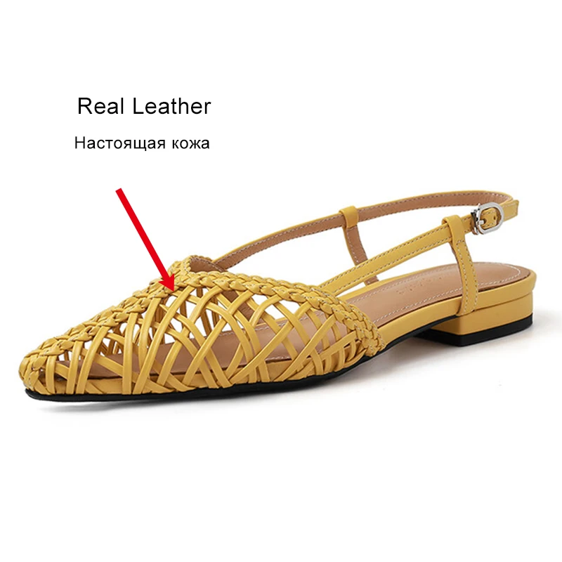 JOZHAMTA Size 34-42 Women Woven Slingback Sandals Real Leather Closed Toe High Heels Summer Slides Shoes Sexy Party Office Dress