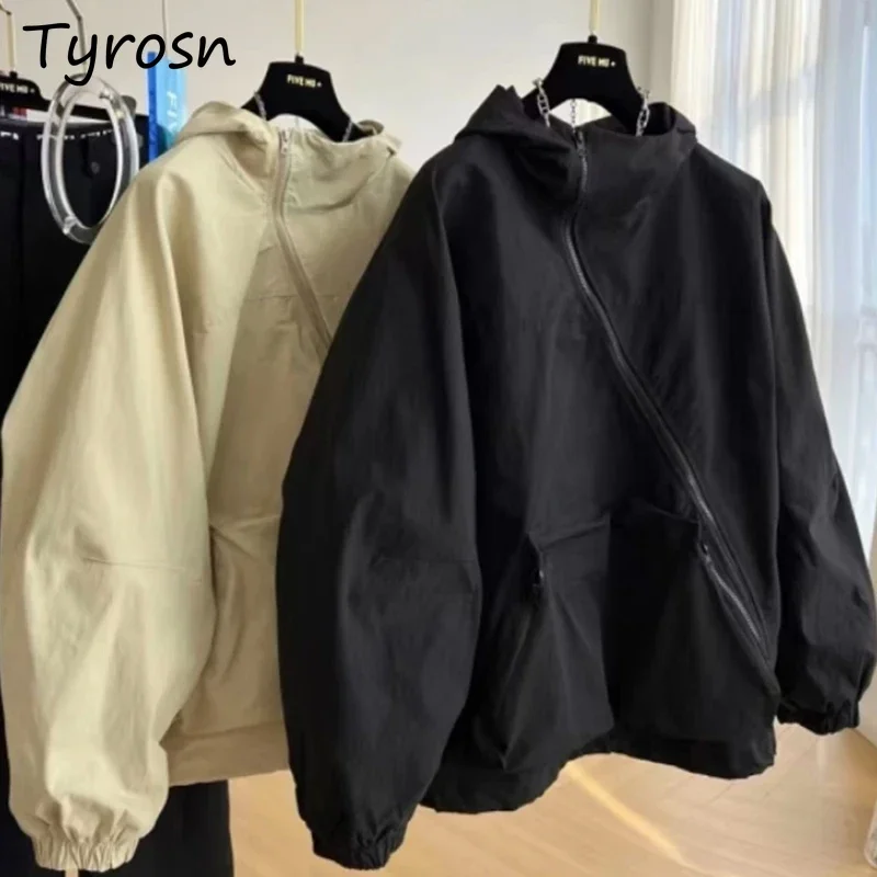 

Jackets Women Summer Leisure Sunscreen Hooded Breathable Loose Vintage Pure Basic Outerwear High Street College Fashion Harajuku