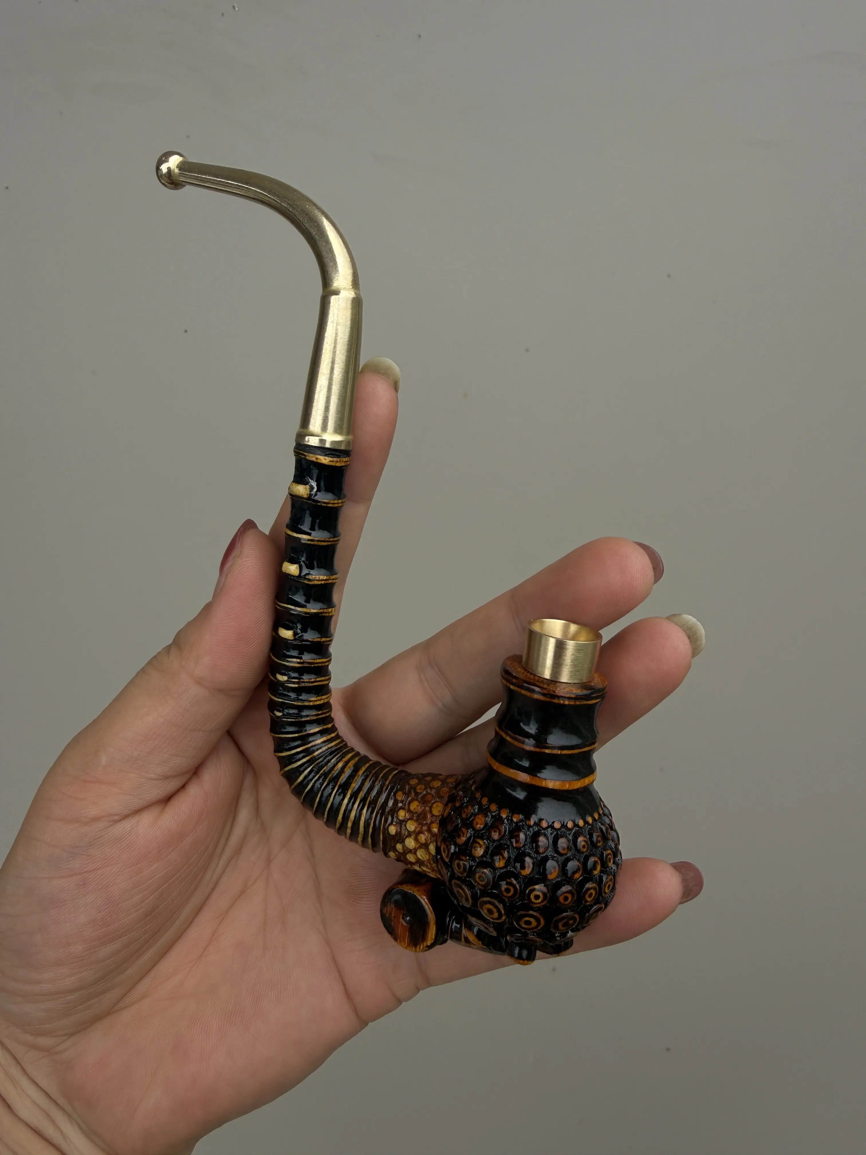 Guizhou Solid Bamboo Carving Small One-Bend Imitation Black Bamboo Processing Pipe, 15cm Small Portable Gift for the Elderly